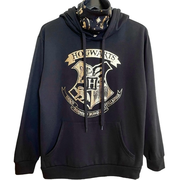 Warner Bros. Tops - Harry Potter Hogwarts Black Hoodie with High Neck, Size Small